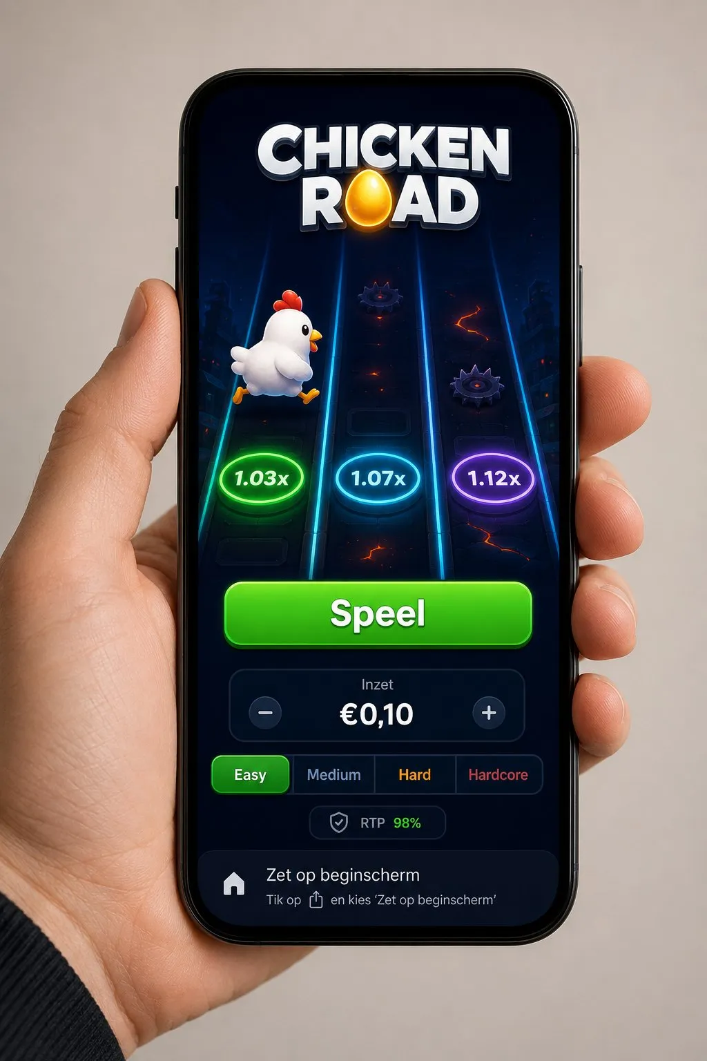 Chicken Road mobiel spelen op Android en iOS via PWA